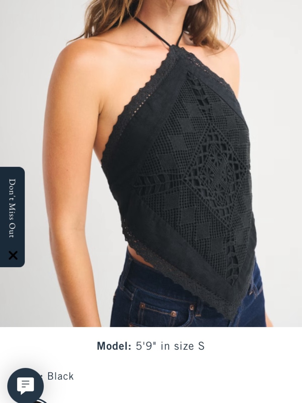 Abercrombie & Fitch Black Crochet Halter Bandana Crop Top